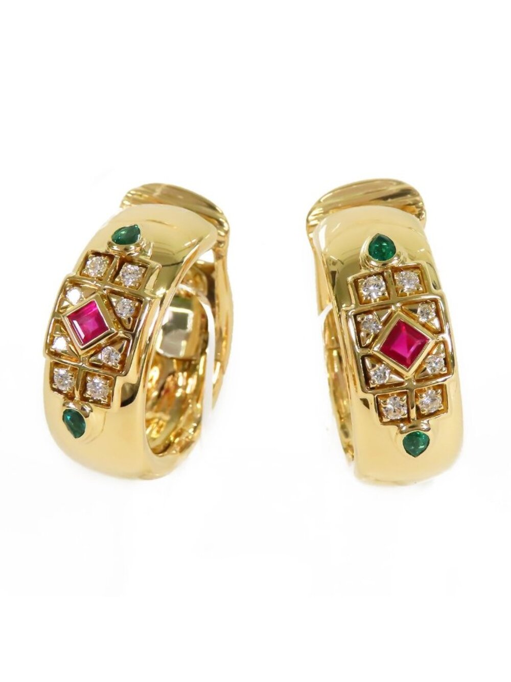 Cartier Byzantine Earrings 18k Yellow Gold Diamond Ruby Emerald Large